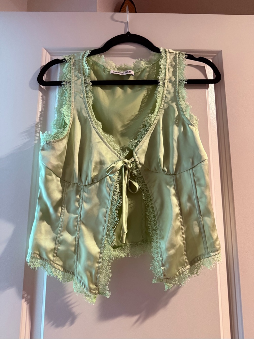 Princess Polly Mint Satin Lace-Trim Cami